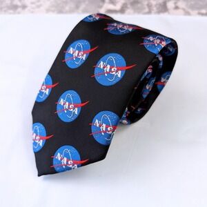 Wild Ties NASA Logo Space Black Blue Red Microfiber Men's Necktie EUC